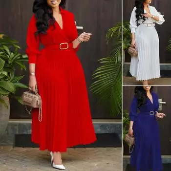 Летнее женское платье с V-образным вырезом и лацканами, трапециевидной формы, рукава три четверти, плиссированная тонкая талия, большие размеры, чистый цвет, длина до середины икры, OL, повседневное платье миди 3XL белый