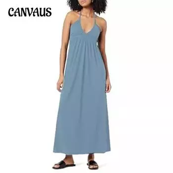 Летнее женское платье с V-образным вырезом, висячим вырезом, открытой спиной, завязками, без рукавов, платья S чёрный