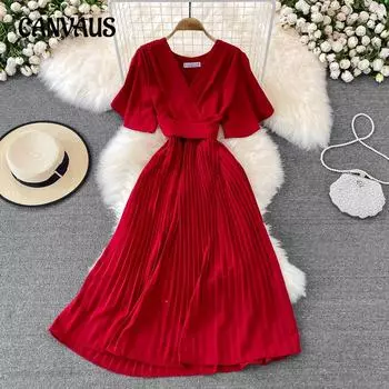 Летнее женское платье с V-образным вырезом и короткими рукавами, длиной до колена, облегающее, с завязкой на талии, с широкими складками, длинное платье One Size жёлтый