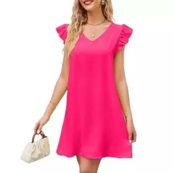 Летнее женское платье с V-образным вырезом и рукавами-фонариками, свободное, удобное, модное платье S жёлтый