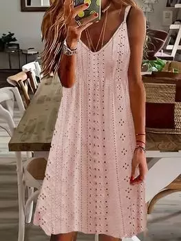 Летнее женское платье с V-образным вырезом без рукавов Тип жилета Сплошной цвет Свободный трапециевидной формы с большим подолом Повседневная Мягкая дышащая длина до колена Пляжная повседневная поездка на работу S белый