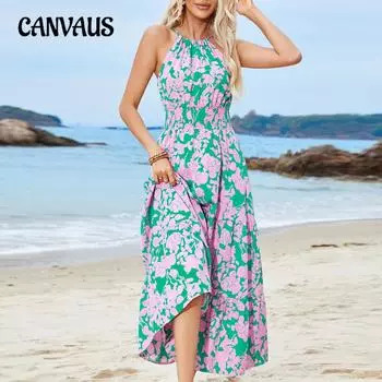 Летнее женское платье с висячим воротником и галстуком в стиле бохо. Платья в курортном стиле. S зелёный