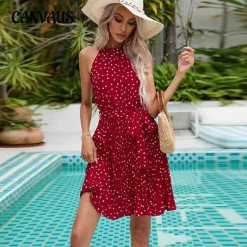 Летнее женское платье с висячим вырезом и плиссированными модными платьями для пляжного отдыха S вино красного