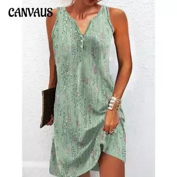 Летнее женское платье с жилетом, модное тонкое длинное платье с принтом без рукавов S