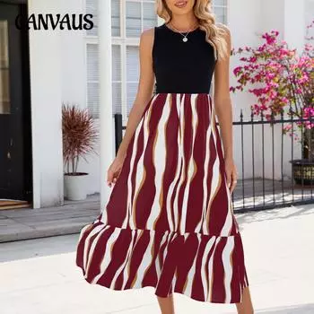 Летнее женское платье с жилетом с круглым вырезом и талией S тёмно-синий