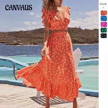 Летнее женское платье, сексуальное богемное платье с принтом, комплект с юбкой трапециевидной формы с v-образным вырезом и рукавами на талии