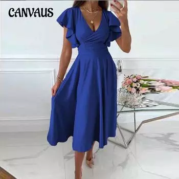 Летнее женское платье, сексуальное платье с v-образным вырезом и рюшами и рукавами, повседневные платья для вечеринок S бордовый