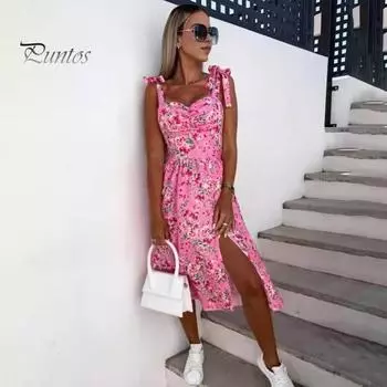 Летнее женское платье со шнуровкой и плиссировкой на плечах, однотонное платье с разрезом по краю, без рукавов, с открытой спиной, эластичный бюст, длина до середины икры, платье миди для свиданий, покупок L чёрный