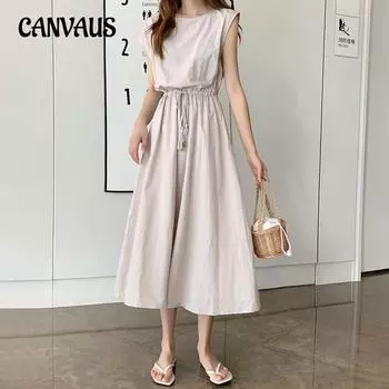 Летнее женское платье со свободной талией больших размеров из литературного хлопка и льна, большие свободные длинные платья S чёрный