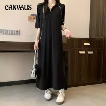 Летнее женское платье, свободное платье больших размеров, сплошное цветное длинное платье с капюшоном L чёрный