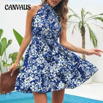 Летнее женское платье темперамент завязывать оборки большие качели цветочные платья S розовый