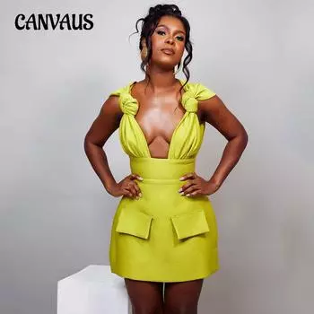 Летнее женское платье Темпераментный дизайн с v-образным вырезом и высокой талией, искусственные карманы, платья трапециевидной формы с лямкой на шее S коралловый