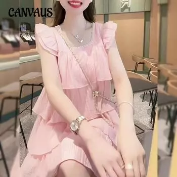 Летнее женское платье-торт больших размеров, новое платье в стиле пэчворк с квадратным вырезом и отделкой гвоздями и бусинами L небесно-голубой