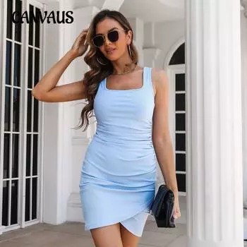 Летнее женское платье в полоску с квадратным вырезом и запахом, жилет без рукавов, короткое платье с запахом, хип-платье S светло-серый