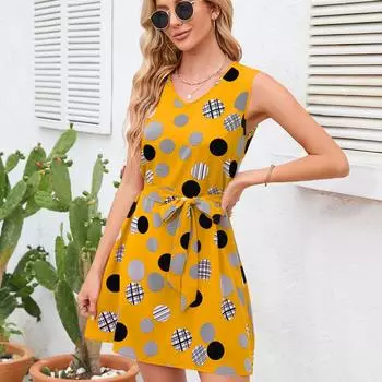 Летнее женское платье в стиле ретро с волнистым узором в горошек на талии, праздничная женская юбка S красный