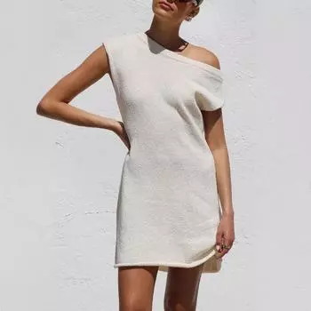 Летнее женское платье, вязаный свитер, пуловер, платье с открытыми плечами S чёрный