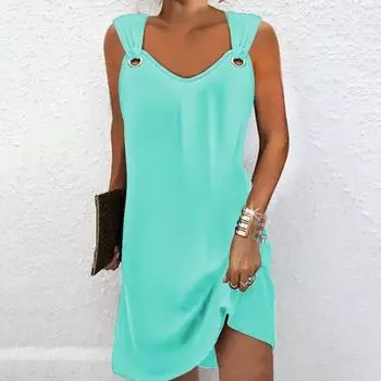 Летнее женское платье-жилет без рукавов с v-образным вырезом и полым кольцом, однотонное свободное платье, тонкое мини-платье, уличная одежда M оранжевый