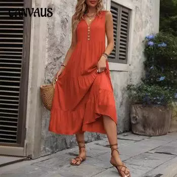 Летнее женское платье-жилет без рукавов, свободные повседневные однотонные платья S чёрный