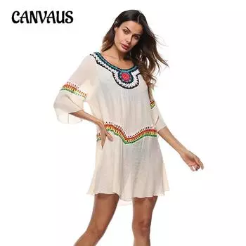 Летнее женское пляжное бикини, накидка, связанная крючком с цветком, этническая солнцезащитная одежда One Size белый