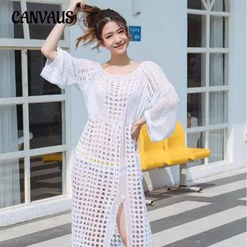 Летнее женское пляжное бикини с расклешенными рукавами, пляжное платье, длинное платье-купальник, накидка One Size белый