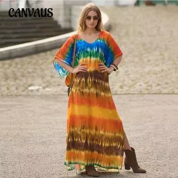 Летнее женское пляжное накидка больших размеров с принтом, свободное праздничное платье, накидка на бикини One Size оранжевый