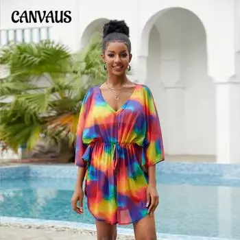 Летнее женское пляжное накидка больших размеров с принтом, сексуальное праздничное платье, защита от солнца, бикини, накидка One Size