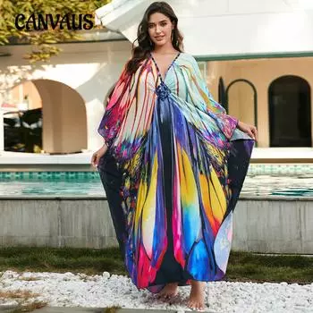Летнее женское пляжное накидка с принтом, свободная праздничная рубашка от солнца больших размеров, накидка на бикини One Size