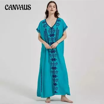 Летнее женское пляжное платье больших размеров с вышивкой, пляжное бикини, рубашка от солнца One Size белый