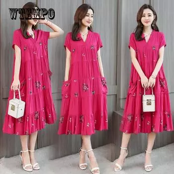 Летнее женское пляжное платье с принтом в стиле бохо Vestidos Женское вечернее платье миди XL