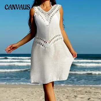 Летнее женское пляжное платье, связанное вручную крючком с цветочным принтом, двойное лоскутное бикини с v-образным вырезом и лямкой на шее, прозрачное бикини, короткое накидка One Size белый