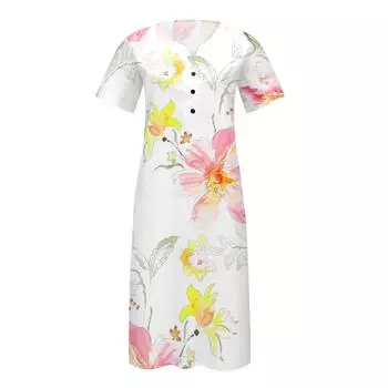 Летнее женское повседневное платье на пуговицах с однотонным принтом, V-образным вырезом и коротким рукавом S