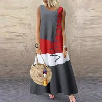 Летнее женское повседневное платье с винтажным принтом, длинная юбка без рукавов, классное комфортное платье S белый