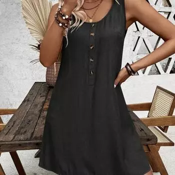 Летнее женское повседневное платье-жилет на пуговицах S чёрный