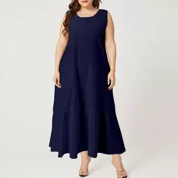 Летнее женское праздничное длинное платье без рукавов с круглым вырезом, повседневное свободное платье макси, Нижнее платье размера плюс 4XL