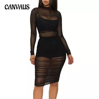 Летнее женское сетчатое сексуальное платье с длинными рукавами и лямкой на шее, шорты с грудью, комплект из трех предметов S белый