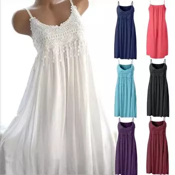 Летнее женское сексуальное кружевное лоскутное пляжное платье со свободным ремешком, мини-сарафан с оборками S фиолетовый