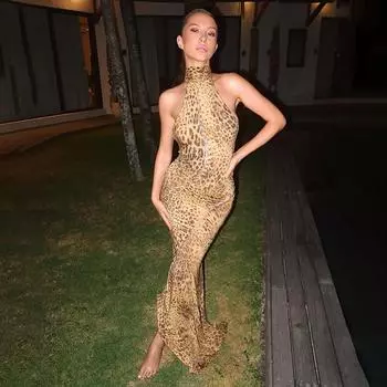 Летнее женское сексуальное облегающее платье с бретельками и нерегулярным леопардовым принтом S цветной печати леопарда