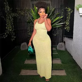 Летнее женское сексуальное платье с лямкой на бретельках и открытой спиной, женское однотонное плиссированное вечернее платье без рукавов, женское тонкое элегантное клубное платье с высокой талией 24393 S