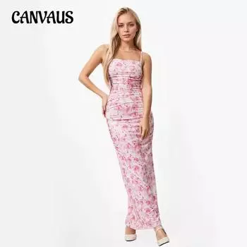 Летнее женское сексуальное платье с бретелью через шею и принтом, длинное, облегающее, с пакетом на бедрах S розовый