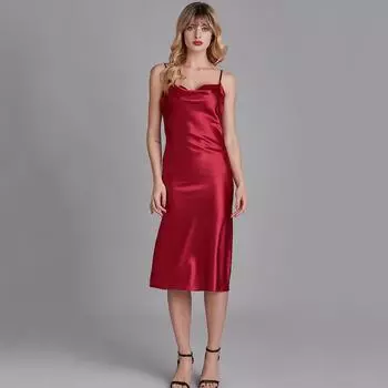 Летнее женское шелковое атласное ночное платье без рукавов, ночные рубашки с V-образным вырезом, длинная ночная рубашка больших размеров S вино красного