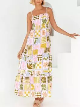 Летнее женское свежее модное платье с напечатанным индивидуальным вырезом на спине с подтяжками S розовый