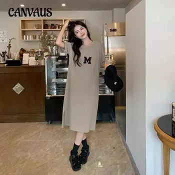 Летнее женское свободное платье-футболка больших размеров длиной до колен, прикрывающее живот XL белый