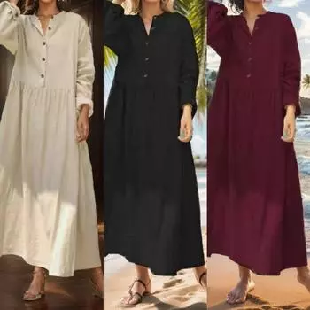 Летнее женское свободное платье из хлопка и льна, длинное платье макси, кафтан XXL чёрный