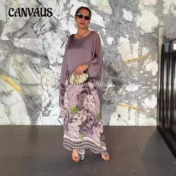 Летнее женское свободное платье с круглым вырезом и длинными рукавами с принтом S зелёный