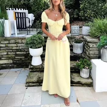 Летнее женское темпераментное элегантное однотонное платье-футляр с завязками и рукавами-фонариками во французском стиле S белый