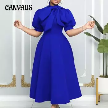 Летнее женское вечернее платье больших размеров с коротким рукавом и бантом, банкетные платья S красный