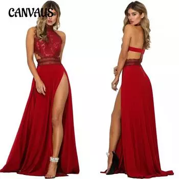 Летнее женское вечернее платье, сексуальные прозрачные кружевные длинные платья телесного цвета с высоким разрезом на спине XS чёрный