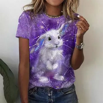 Летние 3D футболки с принтом кролика для женщин, уличная мода, повседневная одежда y2k, футболка с коротким рукавом, топы с круглым вырезом, одежда S