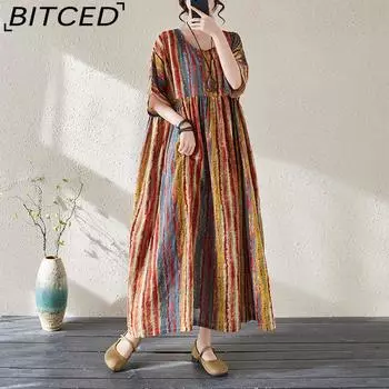 Летние абстрактные цветочные платья. Женские свободные длинные платья с короткими рукавами и большими качелями. One Size зелёный