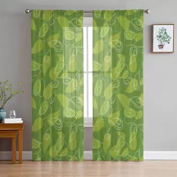 Летние абстрактные прозрачные шторы с авокадо для украшения гостиной, оконные шторы для кухни, тюль, вуаль, органза, шторы W135 x H115cm x1